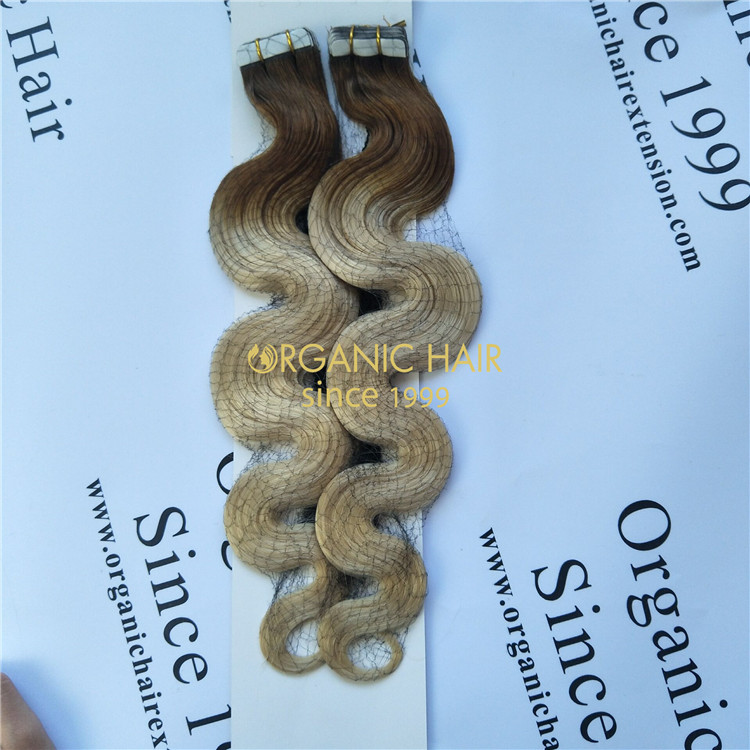 Human hair extensions tape in ombre color body wave X82